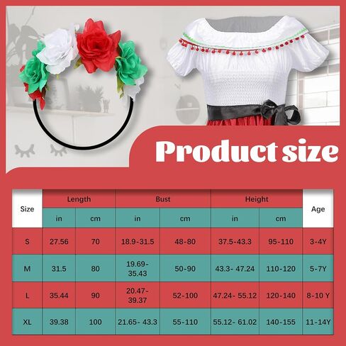Traditional Mexican Dress for Girls Kids Cinco De Mayo Mexican Costume Princess Dress Halloween Outfit Props in Saudi Arabia
