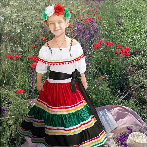 Traditional Mexican Dress for Girls Kids Cinco De Mayo Mexican Costume Princess Dress Halloween Outfit Props in Saudi Arabia