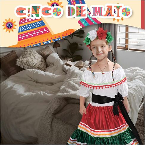 Traditional Mexican Dress for Girls Kids Cinco De Mayo Mexican Costume Princess Dress Halloween Outfit Props in Saudi Arabia