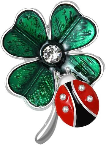 Cute CZ Ladybug Four Leaf Clover Brooch for Women Gold/Silver Plated Elegant Crystal Green Red Black Enamel Lapeel Pins Dress Hats Jackets Backpacks Decor Accessories Jewelry in Saudi Arabia