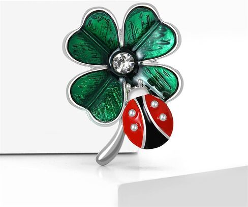 Cute CZ Ladybug Four Leaf Clover Brooch for Women Gold/Silver Plated Elegant Crystal Green Red Black Enamel Lapeel Pins Dress Hats Jackets Backpacks Decor Accessories Jewelry in Saudi Arabia