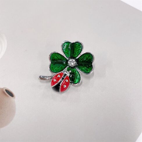 Cute CZ Ladybug Four Leaf Clover Brooch for Women Gold/Silver Plated Elegant Crystal Green Red Black Enamel Lapeel Pins Dress Hats Jackets Backpacks Decor Accessories Jewelry in Saudi Arabia