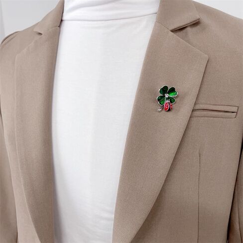 Cute CZ Ladybug Four Leaf Clover Brooch for Women Gold/Silver Plated Elegant Crystal Green Red Black Enamel Lapeel Pins Dress Hats Jackets Backpacks Decor Accessories Jewelry in Saudi Arabia