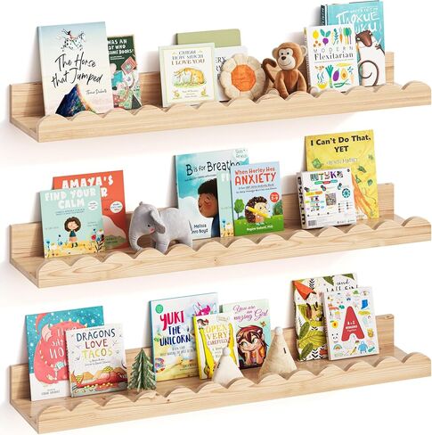 G&W Gruwald Nursery Book Shelves, Set of 3, Nursery Decor for Baby and Toddler, Scalloped Shelves, Book Shelf for Kids Rooms, Wall Book Shelves for Bedroom Kids, Floating Book Shelves for Wall in Kuwait