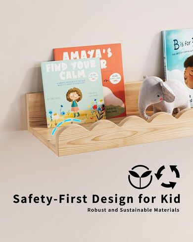 G&W Gruwald Nursery Book Shelves, Set of 3, Nursery Decor for Baby and Toddler, Scalloped Shelves, Book Shelf for Kids Rooms, Wall Book Shelves for Bedroom Kids, Floating Book Shelves for Wall in Kuwait