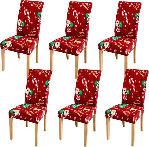 Hiflyer Christmas Chair Covers Set of 6, Christmas Seat Covers Kitchen Chair Covers for Dining Chairs, Santa Chair Covers Christmas Decorations Clearance, Forros para Sillas De Comedor (6, Red B) in Saudi Arabia