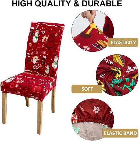 Hiflyer Christmas Chair Covers Set of 6, Christmas Seat Covers Kitchen Chair Covers for Dining Chairs, Santa Chair Covers Christmas Decorations Clearance, Forros para Sillas De Comedor (6, Red B) in Saudi Arabia