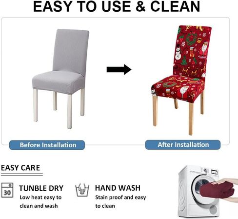 Hiflyer Christmas Chair Covers Set of 6, Christmas Seat Covers Kitchen Chair Covers for Dining Chairs, Santa Chair Covers Christmas Decorations Clearance, Forros para Sillas De Comedor (6, Red B) in Saudi Arabia