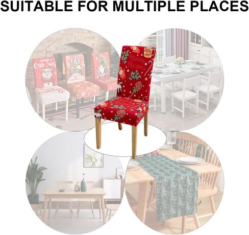 Hiflyer Christmas Chair Covers Set of 6, Christmas Seat Covers Kitchen Chair Covers for Dining Chairs, Santa Chair Covers Christmas Decorations Clearance, Forros para Sillas De Comedor (6, Red B) in Saudi Arabia