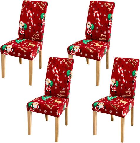 Hiflyer Christmas Chair Covers Set of 6, Christmas Seat Covers Kitchen Chair Covers for Dining Chairs, Santa Chair Covers Christmas Decorations Clearance, Forros para Sillas De Comedor (6, Red B) in Saudi Arabia