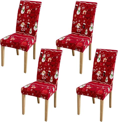 Hiflyer Christmas Chair Covers Set of 6, Christmas Seat Covers Kitchen Chair Covers for Dining Chairs, Santa Chair Covers Christmas Decorations Clearance, Forros para Sillas De Comedor (6, Red B) in Saudi Arabia