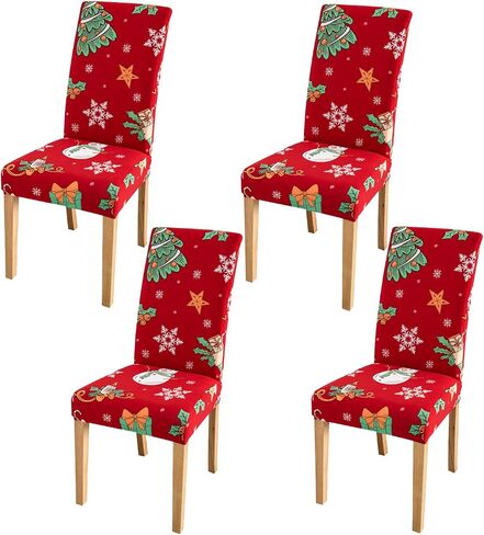 Hiflyer Christmas Chair Covers Set of 6, Christmas Seat Covers Kitchen Chair Covers for Dining Chairs, Santa Chair Covers Christmas Decorations Clearance, Forros para Sillas De Comedor (6, Red B) in Saudi Arabia