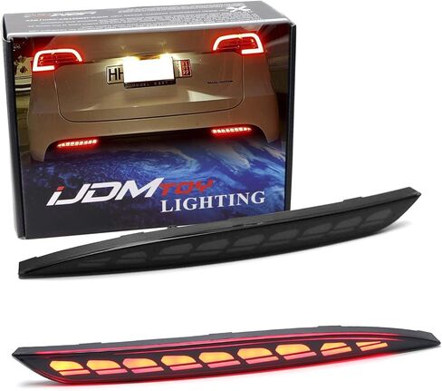 iJDMTOY Black-Out Smoked Lens Full LED Bumper Reflector Lights Compatible With 2020-up Tesla Model Y, Function as Tail, Brake, Rear Fog or Add-On Sequential Blink Turn Signals in Kuwait