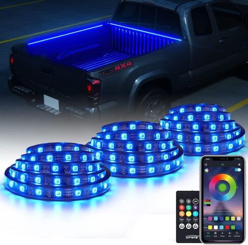 مجموعة مصابيح بلوتوث لسرير الشاحنة Xprite مقاس 60 بوصة RGB، شرائط إضاءة خارجية متوهجة من النيون مع التحكم في التطبيق وجهاز التحكم عن بعد اللاسلكي، للشحن، غطاء التونيو، شاحنات الالتقاط، الشاحنات، سيارات الدفع الرباعي، التخييم RV، القارب - 3 قطع in Kuwait