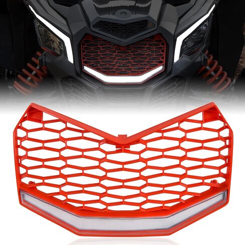 SAUTVS Front Red Grille with LED Light for Maverick X3, New Red Premium Front Bumper Mesh Grill with LED Light Bar for Can-Am Maverick X3 MAX Turbo R 2017-2025 Accessories in Saudi Arabia