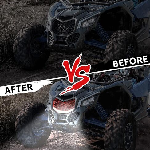SAUTVS Front Red Grille with LED Light for Maverick X3, New Red Premium Front Bumper Mesh Grill with LED Light Bar for Can-Am Maverick X3 MAX Turbo R 2017-2025 Accessories in Saudi Arabia