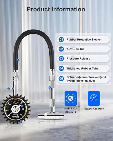 Semi Truck Tire Pressure Gauge Digital, Puibers Heavy Duty Tire Guage 200 PSI Dual Head Chuck and Backlight LCD Display, Digital Pressure Gauge Certified ANSI B40.1 for Car, Semi Truck, SUV, Truck in Kuwait