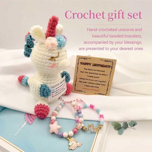 anriyahaiza Unicorn Birthday Gifts for Gir Positive Crochet Animals and Unicorn Bracelet Stuff Emotional Support Crochet with Birthday Card for 3-12 Daughter Granddaughter Niece Sisters in Saudi Arabia