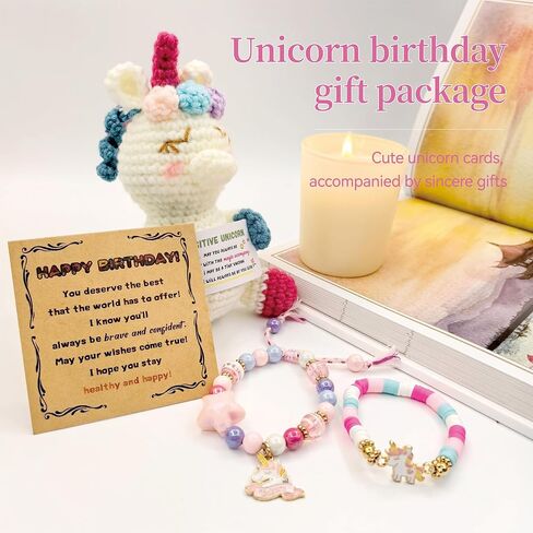 anriyahaiza Unicorn Birthday Gifts for Gir Positive Crochet Animals and Unicorn Bracelet Stuff Emotional Support Crochet with Birthday Card for 3-12 Daughter Granddaughter Niece Sisters in Saudi Arabia