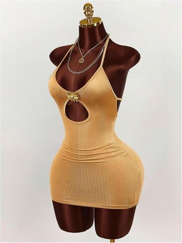 Milumia Women's Metallic Cut Out Halter Mini Dress Sleeveless Backless Party Bodycon Short Dresses in Saudi Arabia