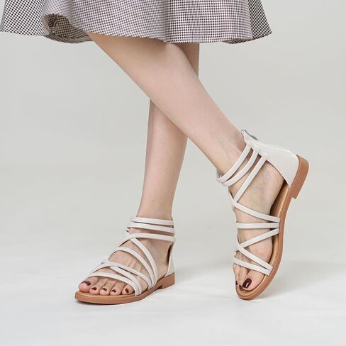 Womens Strappy Sandals Summer Comfortable Flat Dressy Sandals Back Zipper Roman Comfy Womens Sandals in Saudi Arabia