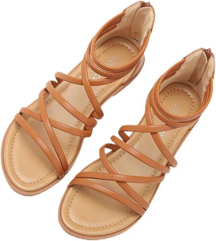 Womens Strappy Sandals Summer Comfortable Flat Dressy Sandals Back Zipper Roman Comfy Womens Sandals in Saudi Arabia