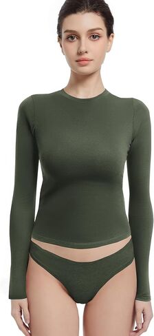 Abonlen Long Sleeve Shirts for Women Crewneck Basic Tees T Shirts Fitted Crop Tops Y2k Going Out Tops in Kuwait