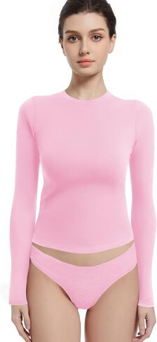 Abonlen Long Sleeve Shirts for Women Crewneck Basic Tees T Shirts Fitted Crop Tops Y2k Going Out Tops in Kuwait