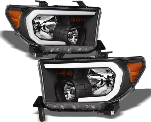 7422438976901 Compatible With 2007-2013 Toyota Tundra / 2008-2017 Sequoia DRL LED Strip Bar Black Housing Headlights With Amber Reflector in Saudi Arabia