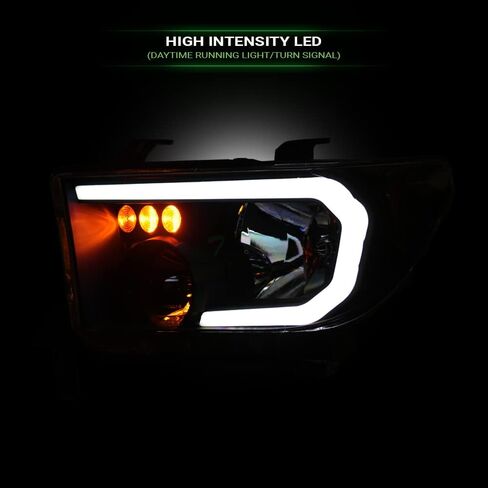 7422438976901 Compatible With 2007-2013 Toyota Tundra / 2008-2017 Sequoia DRL LED Strip Bar Black Housing Headlights With Amber Reflector in Saudi Arabia