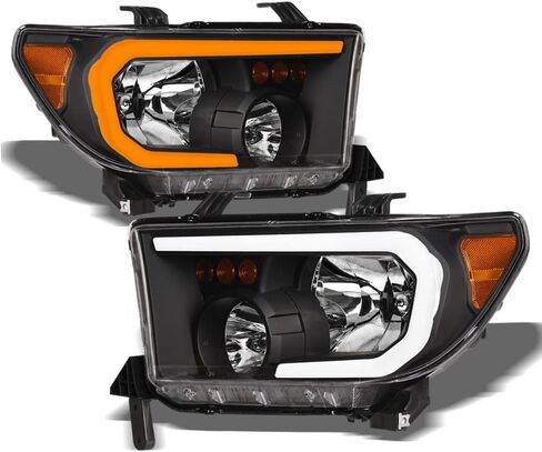7422438976901 متوافق مع 2007-2013 تويوتا تندرا / 2008-2017 سيكويا DRL LED شريط شريط المصابيح الأمامية السوداء مع عاكس العنبر in Kuwait