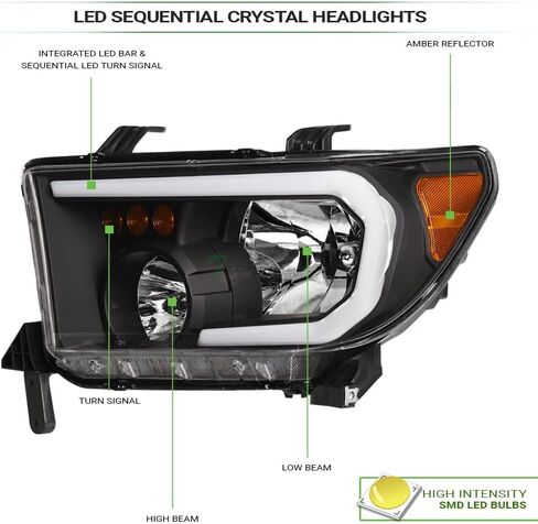 7422438976901 متوافق مع 2007-2013 تويوتا تندرا / 2008-2017 سيكويا DRL LED شريط شريط المصابيح الأمامية السوداء مع عاكس العنبر in Kuwait
