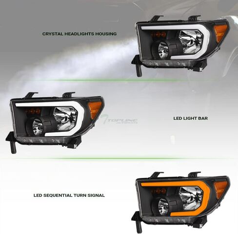 7422438976901 متوافق مع 2007-2013 تويوتا تندرا / 2008-2017 سيكويا DRL LED شريط شريط المصابيح الأمامية السوداء مع عاكس العنبر in Kuwait