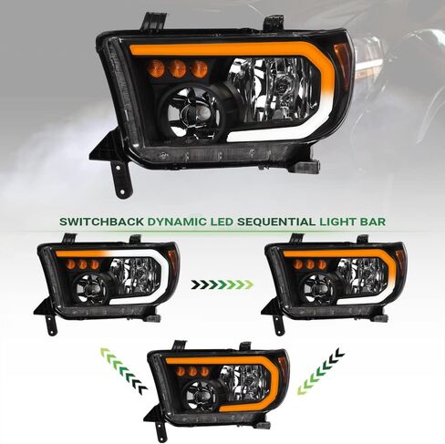 7422438976901 متوافق مع 2007-2013 تويوتا تندرا / 2008-2017 سيكويا DRL LED شريط شريط المصابيح الأمامية السوداء مع عاكس العنبر in Kuwait