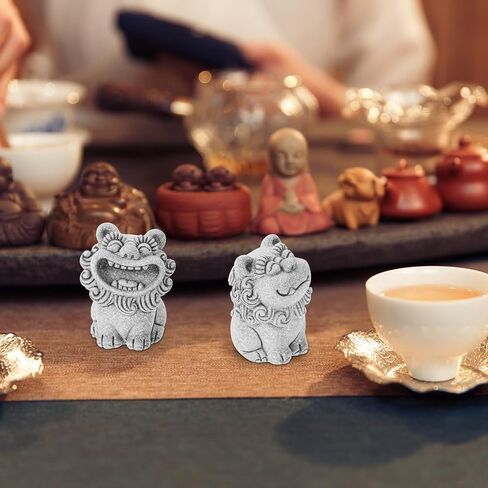 HOMSFOU Mini Lion Figurines Chinese Feng Shui Lion Statue Pair of Guardian Lion Desktop Animal Sculpture Foo Dog Asian Decor Tabletop Lucky Wealth Ornament in Saudi Arabia