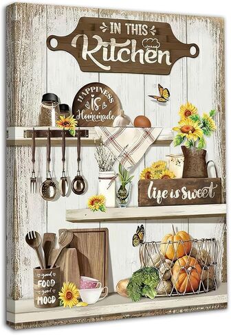 Dazzlewall Country Kitchen جدار الفن ريفي مزرعة الحياة حلوة الطعام الجيد المزاج الجيد يقتبس عباد الشمس المطبخ صور جدار ديكور لمطعم غرفة الطعام 12x16 في غير المؤطرة in Kuwait
