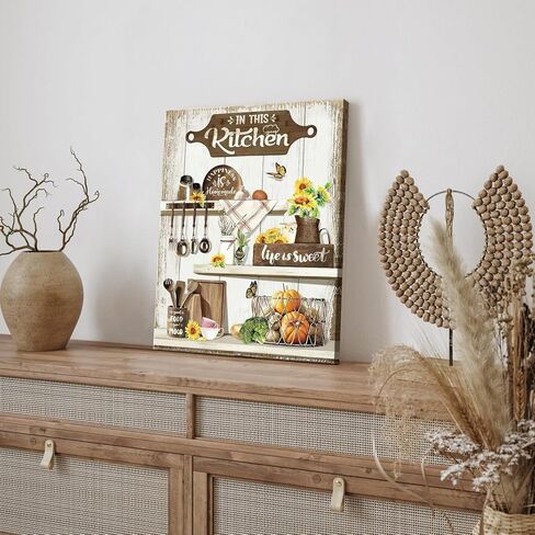 Dazzlewall Country Kitchen جدار الفن ريفي مزرعة الحياة حلوة الطعام الجيد المزاج الجيد يقتبس عباد الشمس المطبخ صور جدار ديكور لمطعم غرفة الطعام 12x16 في غير المؤطرة in Kuwait