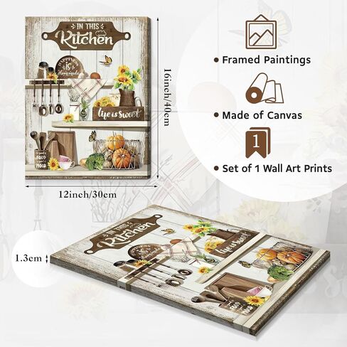 Dazzlewall Country Kitchen جدار الفن ريفي مزرعة الحياة حلوة الطعام الجيد المزاج الجيد يقتبس عباد الشمس المطبخ صور جدار ديكور لمطعم غرفة الطعام 12x16 في غير المؤطرة in Kuwait