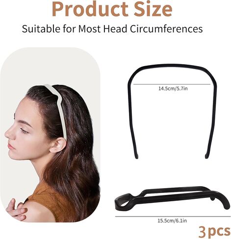 Sunglasses Shape Invisible Hair Hoops-Square Hairband ，Curly Thick Headband ，Square Invisible Hairband for Women & Men (Mixed color(3*pc), large) in Saudi Arabia