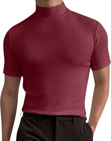 CHUUMEE Mens Mock Turtleneck Sweater Short Sleeve Solid Color T-Shirts Basic Slim Fit Pullover Tees in Saudi Arabia