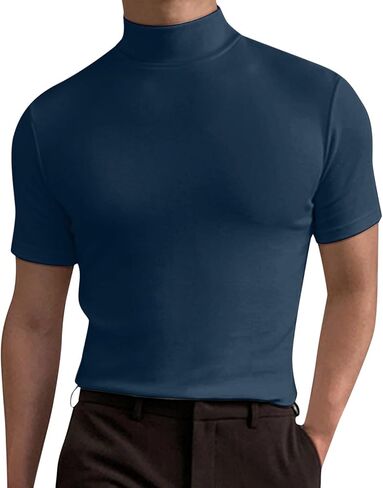 CHUUMEE Mens Mock Turtleneck Sweater Short Sleeve Solid Color T-Shirts Basic Slim Fit Pullover Tees in Saudi Arabia