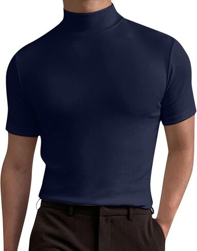 CHUUMEE Mens Mock Turtleneck Sweater Short Sleeve Solid Color T-Shirts Basic Slim Fit Pullover Tees in Saudi Arabia