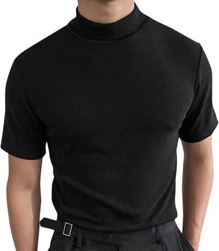 CHUUMEE Mens Mock Turtleneck Sweater Short Sleeve Solid Color T-Shirts Basic Slim Fit Pullover Tees in Saudi Arabia