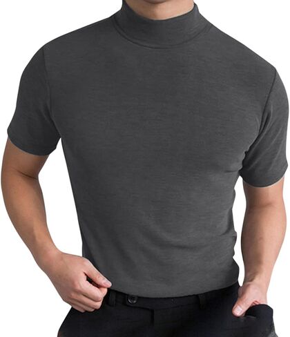CHUUMEE Mens Mock Turtleneck Sweater Short Sleeve Solid Color T-Shirts Basic Slim Fit Pullover Tees in Saudi Arabia