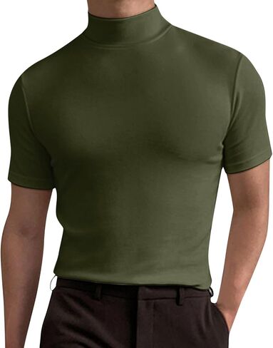 CHUUMEE Mens Mock Turtleneck Sweater Short Sleeve Solid Color T-Shirts Basic Slim Fit Pullover Tees in Saudi Arabia