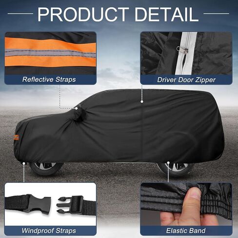 X AUTOHAUX Car Cover Outdoor Waterproof Sun Rain Snow Hail Protection with Left Side Door Zipper 210D-PU for Toyota Sequoia in Saudi Arabia