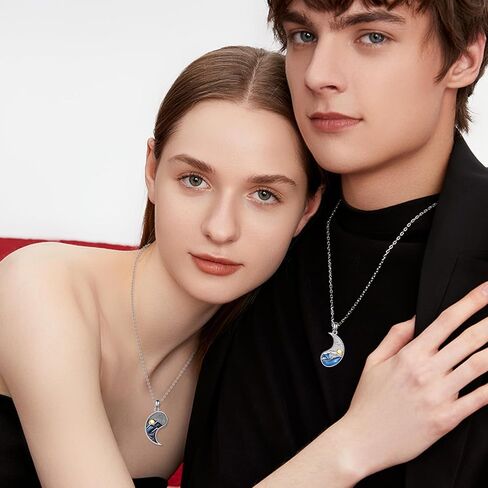 BFF Heart Necklace Sterling Silver Heartbreak Moonstone Pendant for Best Friend Sister Jewelry Friendship Gifts for Women Mother and Daughter in Saudi Arabia