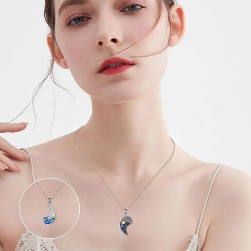 BFF Heart Necklace Sterling Silver Heartbreak Moonstone Pendant for Best Friend Sister Jewelry Friendship Gifts for Women Mother and Daughter in Saudi Arabia