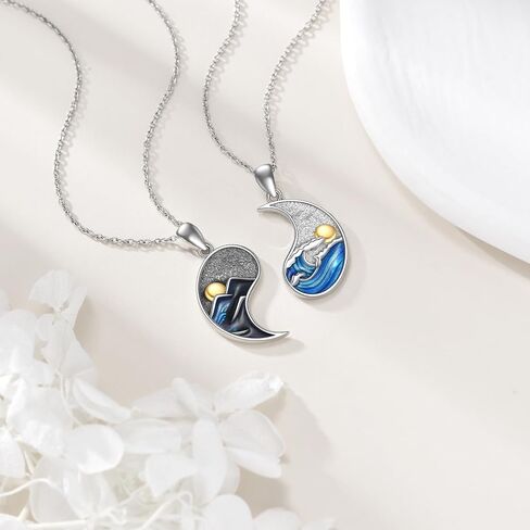 BFF Heart Necklace Sterling Silver Heartbreak Moonstone Pendant for Best Friend Sister Jewelry Friendship Gifts for Women Mother and Daughter in Saudi Arabia