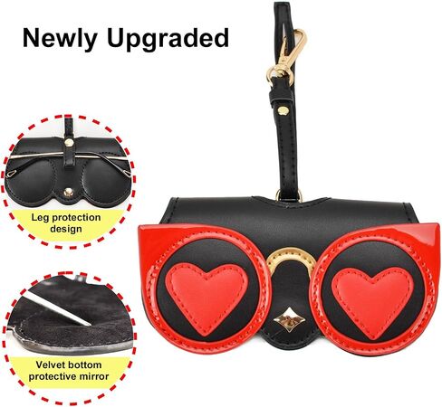 Tyasoleil PU Leather Glasses Case for Women – Slim Cushioned Eyeglasses & Sunglasses Holder with Snap Closure, Adjustable Strap + Clip, Travel-Friendly Cartoon Design PU Carrying Pouch (Cat Girl) in Kuwait